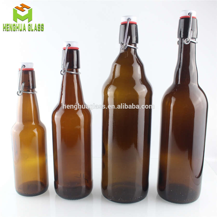 amber glass beer bottle with swing top lid